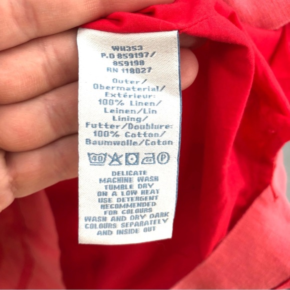 BODEN Carousel Shift Dress 100% Linen 8 WH353 Coral Pink Red Short Sleeve Women - Picture 5 of 9